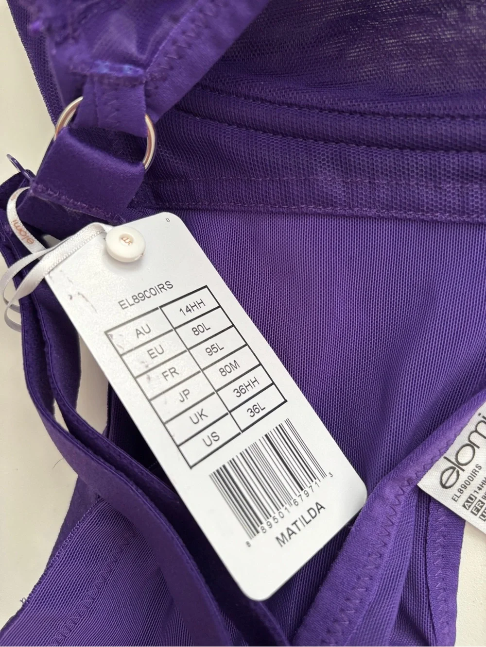 Elomi Nwt Matilda Full Figure Underwire No Padding Bra EL8900 Iris Purple US 36L